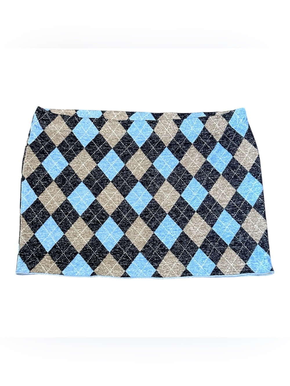 Divided Argyle Mini Skirt in Light Blue, Black & Tan